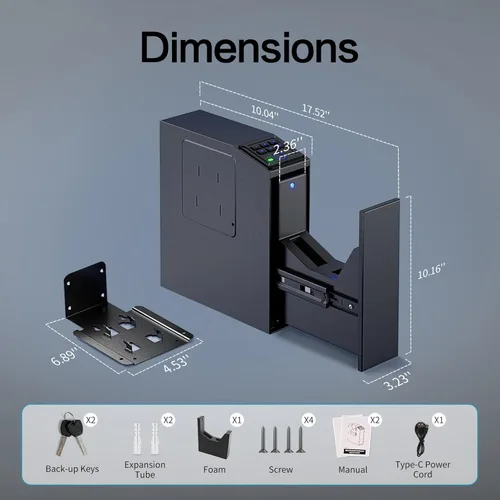 Miniatura 7 de Caja fuerte para armas, caja fuerte biométrica para pistola, acceso rápido de 4 maneras con huella digital, código PIN, llave, aplicación, pistola