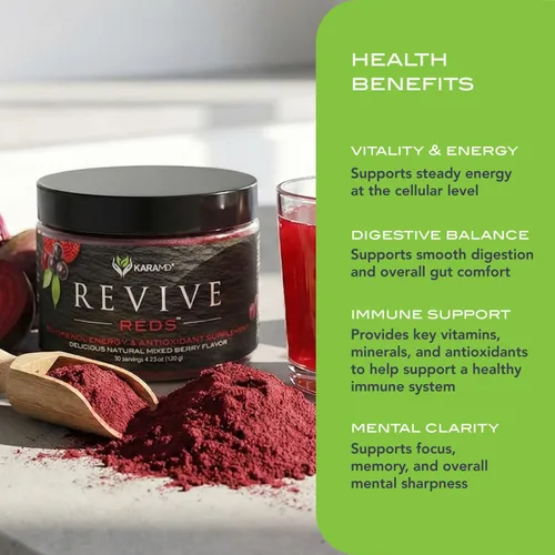 Miniatura 4 de KaraMD Revive Reds - Delicioso suplemento potenciador de energía de polifenoles, apto para veganos, sin gluten y sin OMG, superalimento en polvo