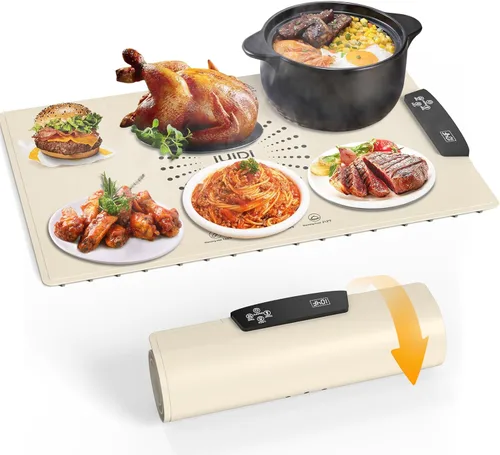 Miniatura 8 de Tapete de calentamiento de alimentos, bandeja de calentamiento eléctrica grande con 7 ajustes de temperatura, temporizador de 2 a 12 horas y bloqueo
