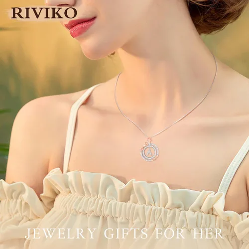 Miniatura 4 de RIVIKO Regalos de San Valentín para ella, collares de plata esterlina 925 con inicial de círculo de rosas, collares con dije de letra inicial