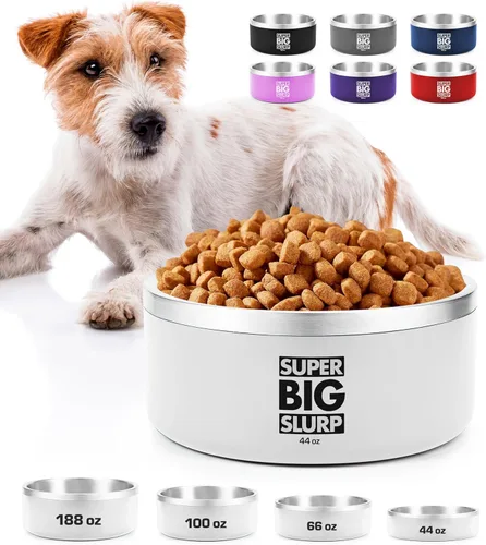 Miniatura 31 de Tuff Pupper Cuenco de acero inoxidable aislado resistente de 100 onzas para perros grandes, base antideslizante, apto para lavavajillas Rosa Punch