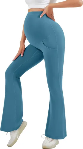 Miniatura 7 de HEGALY Leggings acampanados de maternidad para mujer sobre el vientre, pantalones casuales de yoga para embarazo, con bolsillos, suaves como
