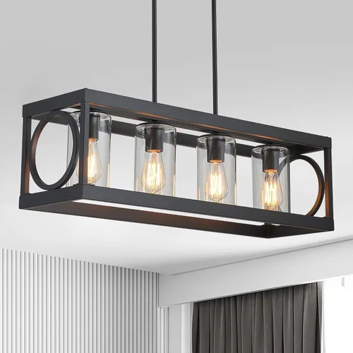 Miniatura 14 de XINGQI Lámpara de araña rectangular moderna, iluminación de isla de cocina de granja, accesorio de luz colgante industrial rústico de 4 luces