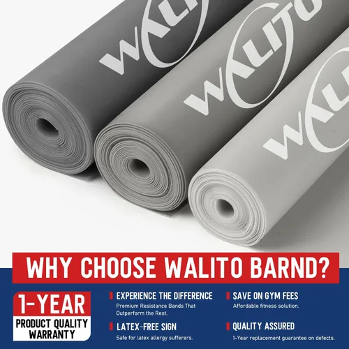 Miniatura 2 de WALITO Bandas de resistencia para entrenamiento, bandas de ejercicio para mujeres y hombres, bandas de entrenamiento para terapia física, Gris