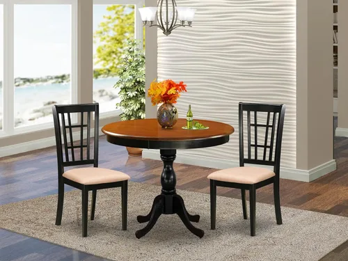 Miniatura 2 de East West Furniture AMNI3-BCH-C - Juego de comedor de 3 piezas para espacios pequeños que contiene una mesa de cocina redonda con pedestal y 2