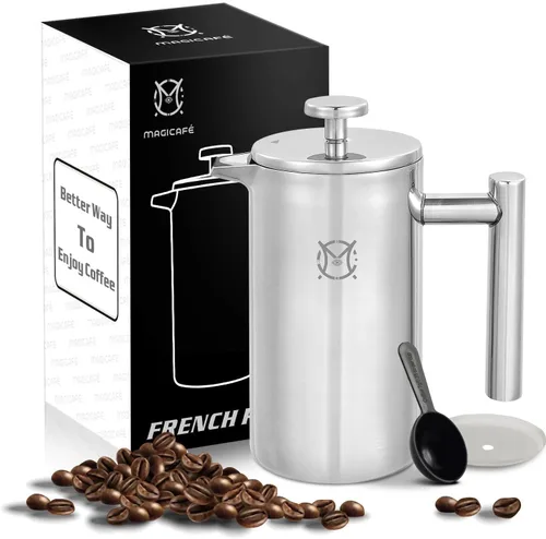 Cafetera de Prensa Francesa – Porción Individual 1 Taza, Pequeña de Acero Inoxidable Térmico de Doble Pared, Prensa Francesa 350ML/12OZ
