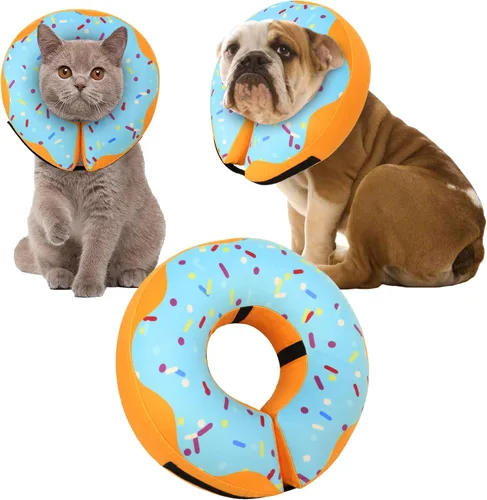 Collar de Dona de Recuperación para Perros y Gatos, Collar de Cono de Perro Inflable Alternativa Después de la Cirugía, Cono Suave para Perros Azul