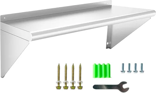 Estante de acero inoxidable de 12 x 36 pulgadas, estantes de acero inoxidable comerciales de 300 libras para montaje en pared, estantes de metal 1