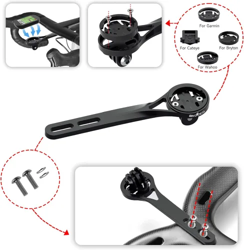 Miniatura 3 de Soporte frontal para computadora de ciclismo, soporte para computadora de bicicleta de aleación de aluminio, compatible con Garmin, Wahoo, Bryton