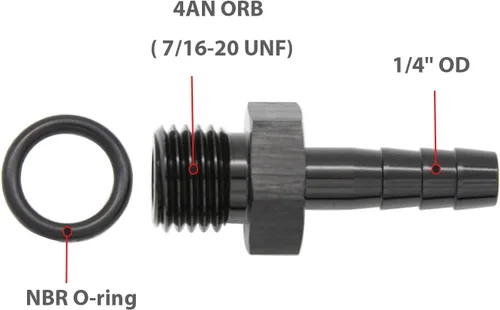 Miniatura 2 de Aluminio -4 AN ORB macho a 1/4 "(6.35mm) Barb Push On Manguera Adaptador Negro