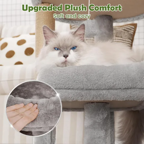 Miniatura 3 de Torre de árbol para gatos de 2 niveles con camas elevadas para gatos y postes rascadores Compact indoor cat tower for small to medium cats, with