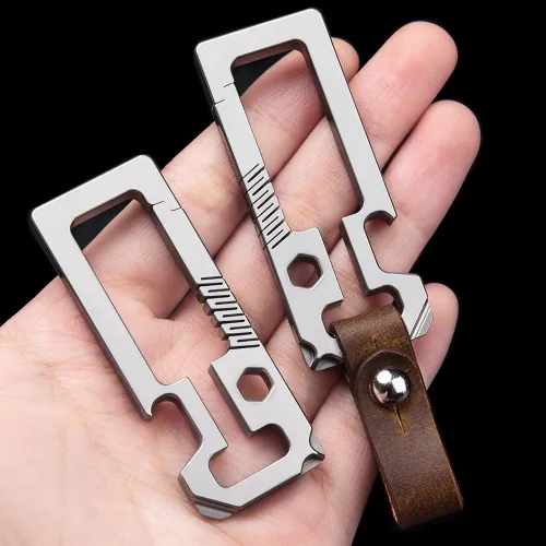 Miniatura 5 de Llavero de titanio, abridor de botellas, cinturón de liberación rápida, soporte para llaves de cuero resistente, mosquetón para automóvil