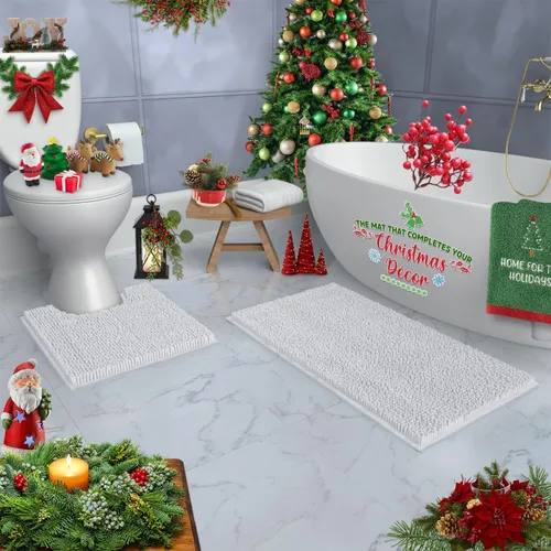 Miniatura 50 de LuxUrux Juego de 2 tapetes de baño de felpa extrasuave, material de microfibra de felpilla de 1 pulgada, color verde súper absorbente