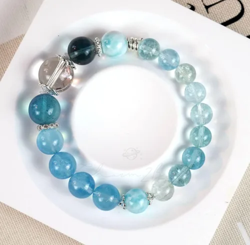 Miniatura 22 de Precious Gemstone Natural Crystal Healing Bracelet, Rutilated Quartz, Moonstone, Quartz Handmade Original Design Bracelet