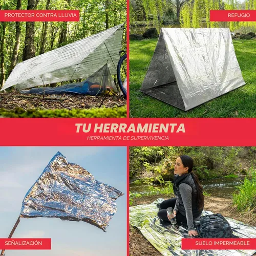 Miniatura 5 de Paquete de 4 mantas de emergencia de Mylar espaciales, equipo de supervivencia y suministros reutilizables térmicos para campamento, caza, primeros