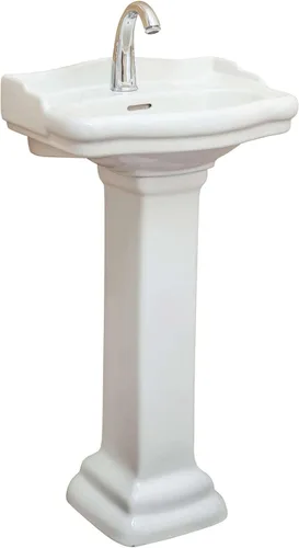 Fine Fixtures Roosevelt Lavabo de Pedestal para Baño – Lavabo de Pedestal Pequeño de 18 Pulgadas, Cerámica Vítrea China Duradera con Orificio Único