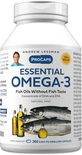 ANDREW LESSMAN Omega-3 menta esencial - 360 cápsulas blandas - Aceites omega-3 ultra puros y de alta potencia. Alto contenido de DHA, sin malestar