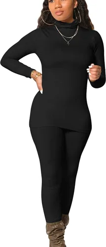 Miniatura 25 de Mokoru Conjunto deportivo de 2 piezas para mujer, camiseta de manga larga con cuello alto, pantalones de entrenamiento