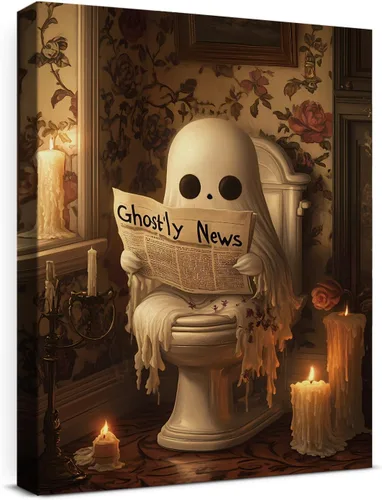 Miniatura 37 de QPVXSST Arte de Pared Interesante de Fantasma de Halloween para Baño, Póster Impreso en Lienzo de Estilo Gótico, Decoración de Baño con Diseño