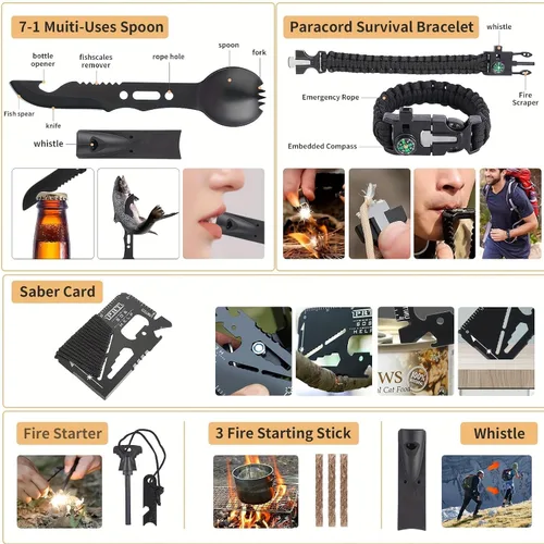 Miniatura 3 de Kit de supervivencia, 252 piezas de equipo de supervivencia con bolsa compatible con sistema Molle y tienda de emergencia, kit de emergencia
