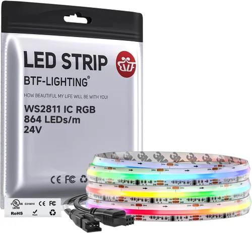 Miniatura 9 de BTF-LIGHTING FCOB WS2811 IC RGB Tira de LED COB 864LED/m Flexible Alta Densidad Luz Uniforme de Perseguida de Color DC12V 5 m 24IC/m 12mm de Ancho