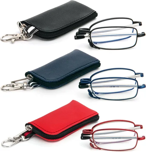 Miniatura 7 de Paquete de 2 lentes de lectura plegables para hombres y mujeres con llavero, bolsas compactas, bloqueo de luz azul, lectores portátiles de bolsillo