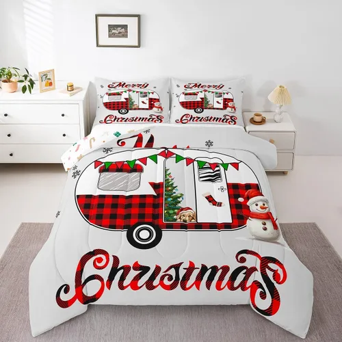 Miniatura 16 de Erosebridal Juego de edredón de Feliz Navidad, tamaño individual, divertido edredón de Papá Noel para niños y niñas, edredón de plumón de pingüino