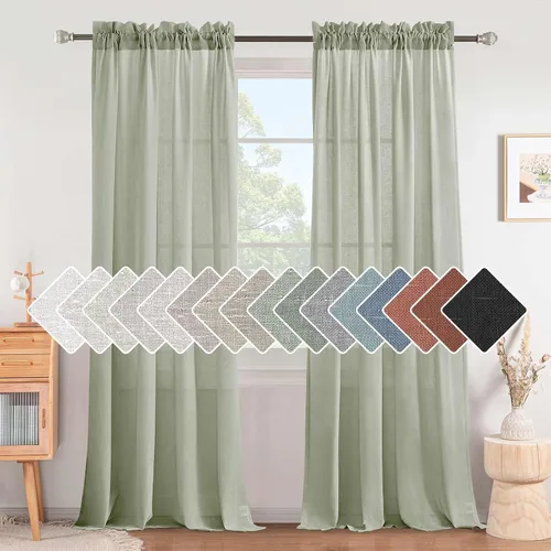 Miniatura 12 de H.VERSAILTEX Cortinas de Lino con Textura Filtradoras de Luz para Tratamiento de Ventanas de Sala de Estar, Cortinas Naturales Duraderas