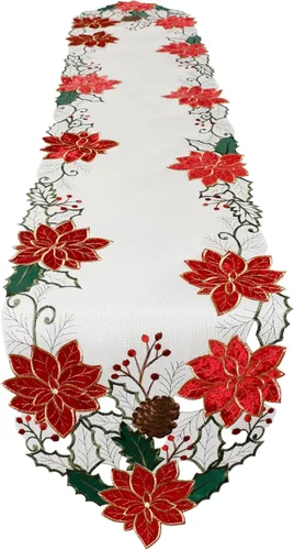 Miniatura 10 de OWENIE Juego de 4 manteles individuales redondos de flor de pascua de Navidad, bordados, con apliques bordados, manteles individuales de lino