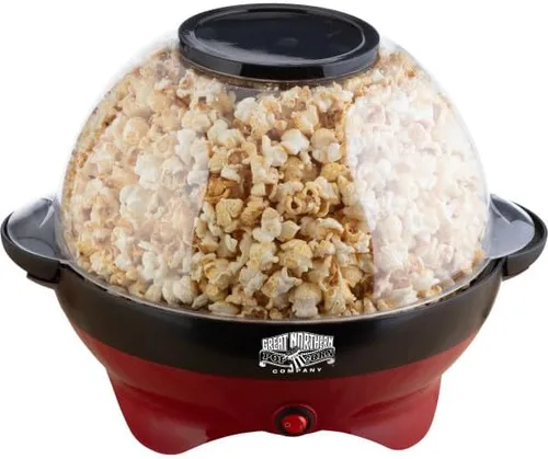 Máquina eléctrica de palomitas de maíz de 800 W, capacidad de 6 cuartos de galón, agitador integrado y cuenco para servir (rojo)