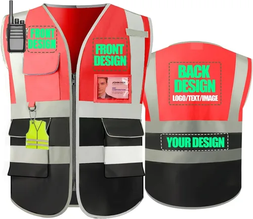 Miniatura 11 de Chaleco de seguridad personalizado BeautyWill con logotipo personalizado Clase 2, chaleco reflectante de alta visibilidad con bolsillos, ropa