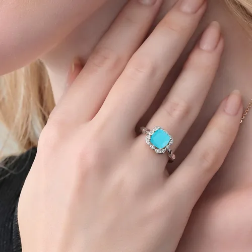Miniatura 92 de Gem Stone King Anillo de compromiso de plata de ley 925 de 0.315 in con piedra natal y zafiro blanco creado Anillo de compromiso de boda