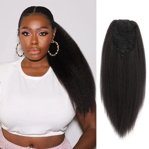 Miniatura 9 de Extensión de cola de caballo rizada profunda con cordón para mujeres negras, extensiones de cabello sintético con 2 clips, 14 pulgadas (1B)