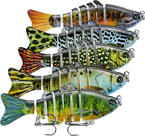 Señuelos de pesca, kits de pesca de peces multiarticulados, hundimiento lento, cebos de agua dulce y salada, cebos de agua dulce y salada para 5