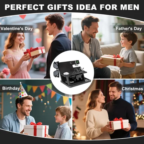 Miniatura 7 de Regalos para hombres Estación de carga 3 en 1 Compatible con estación de carga iPhone 16, organizador de mesa de noche de madera, perfecto