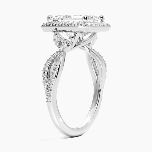 Miniatura 2 de IGI Anillo de compromiso de diamantes creados en laboratorio de excelente talla esmeralda blanca de 3.43 quilates con marquesa de acento y diamantes
