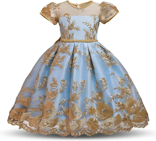Miniatura 3 de NNJXD - Elegante vestido de princesa con cinturón de lazo de tul, de algodón y estampado de flores.