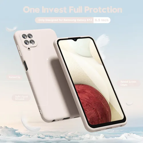 Miniatura 3 de oakxco Funda para teléfono Samsung Galaxy A12 con agarre de silicona líquida, linda delgada fina suave cubierta de gel de goma TPU lisa para mujeres