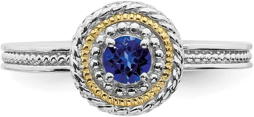Miniatura 4 de Anillo de plata de ley 925 maciza y oro amarillo de 14 quilates, apilable, azul zafiro creado, anillo de eternidad