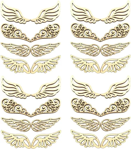 JANOU 80 piezas de alas de ángel en rodajas de madera con recortes de madera sin terminar para manualidades, adornos de decoración, 2.4 x 1 pulgadas