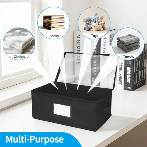 Miniatura 6 de Paquete de 2 cajas de almacenamiento de tela para DVD con tapa de PVC transparente, capacidad para 25 fundas de DVD estándar, tela no tejida