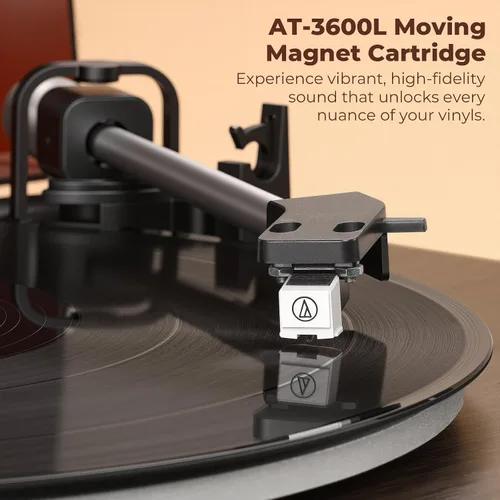 Miniatura 2 de GLENCREAG Reproductor de discos de vinilo con cartucho Audio Technica AT-3600L, tocadiscos Bluetooth con altavoces externos de 60 W para reproductor