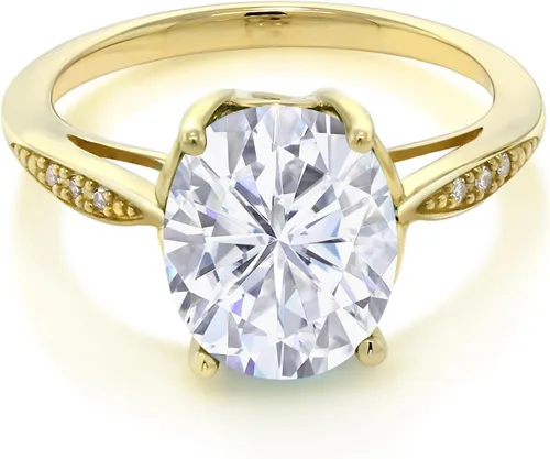 Miniatura 47 de Gem Stone King Anillo de compromiso de oro amarillo de 14 quilates de 2-3 quilates con piedra preciosa ovalada de 0.394 x 0.315 in y diamantes