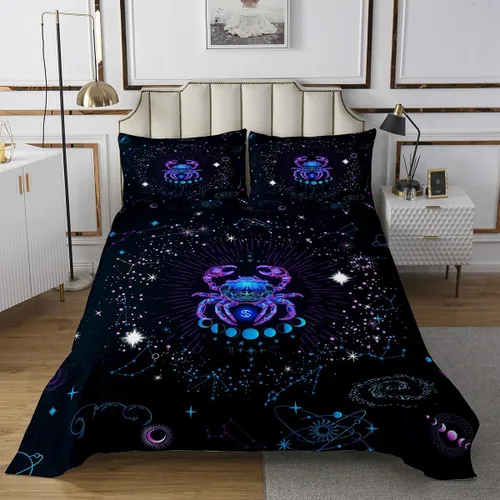 Miniatura 2 de Erosebridal Colcha de cáncer tamaño individual, juego de cama de constelaciones azul neón, juego de colcha de horóscopo, juego de edredón hippie