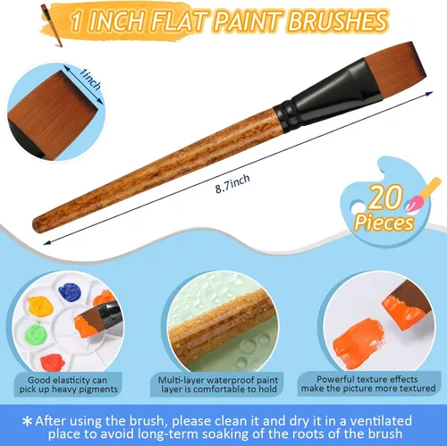 Miniatura 2 de Meanplan 6 pinceles planos de pintura a granel de 1 pulgada para pintura acrílica, acuarela, acrílico, nailon sintético, para arte, arte, pintura