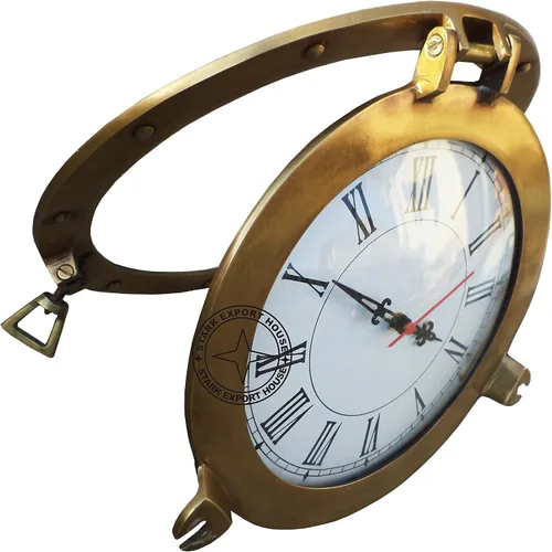 Miniatura 2 de Navegación náutica antigua Navegación marina de latón ojo de buey reloj de pared de latón macizo 15 pulgadas mejor para regalo (K RY)