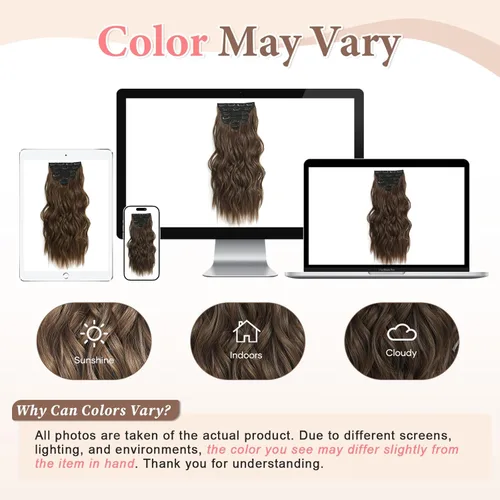 Miniatura 9 de Fliace Extensiones de cabello con clip para mujer, extensiones de cabello ondulado largo de color marrón medio, extensiones de cabello sintético