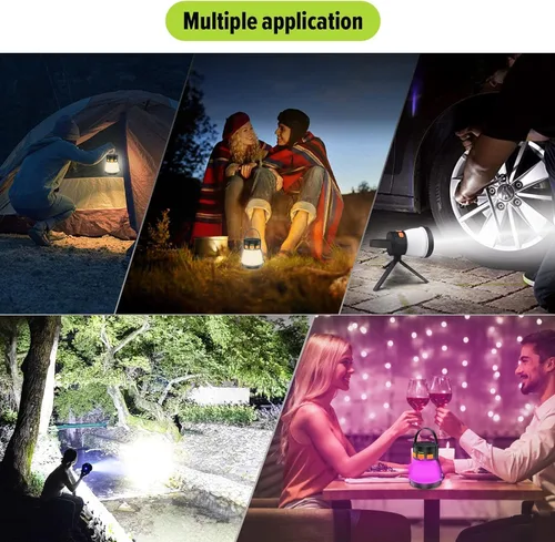 Miniatura 8 de Paquete de 2 linternas LED para campamento, 1500 lúmenes, linterna de campamento recargable con carga de panel solar, impermeable, 8 modos de luz
