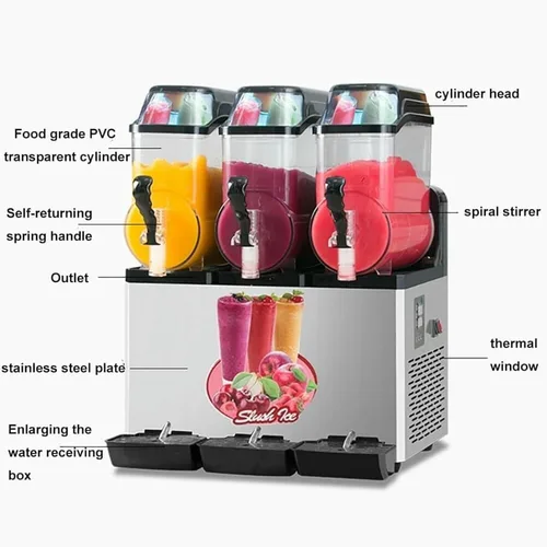 Miniatura 4 de Máquina para hacer hielo en granizado de 12/24/36L, máquina comercial para hacer jugos granizados, máquina de bebidas congeladas de batido de Rojo