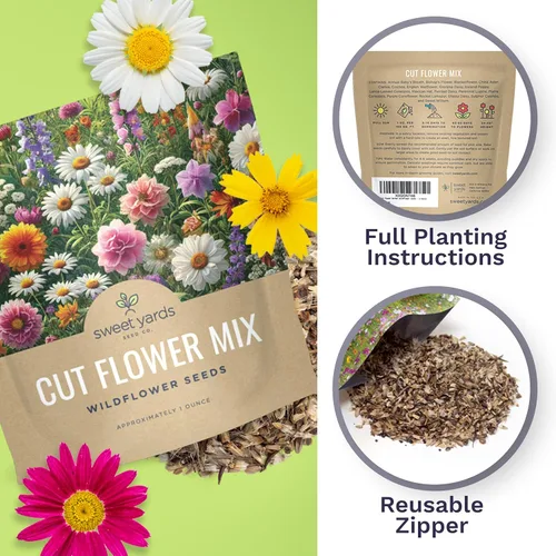 Miniatura 5 de Cut Flower Garden Seeds – Paquete extra grande de 1 onza – Más de 7,500 semillas frescas de flores silvestres polinizadas abiertas sin OMG – Anuales